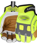 Multi Activity Work Glove With Goat Grain Leather Palm Hi Vis AirMesh Back Pinched Tip Fingers Neoprene Knuckle High Visibility Yellow Gold Size Large Durable Reinforced Palm Patch
