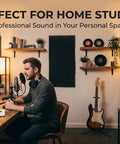 Home studio with 52 Pack Acoustic Foam Panels Wedge Studio Soundproofing Wall Tiles 12 By 12 By 1 Inch for noise damping and echo control
