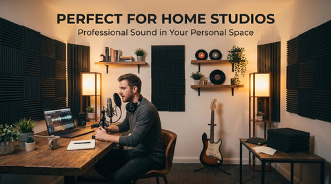Home studio with 52 Pack Acoustic Foam Panels Wedge Studio Soundproofing Wall Tiles 12 By 12 By 1 Inch for noise damping and echo control