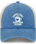 First Coffee Then Everything Second Mens Trucker Hat For Outdoor Adventures Lightweight Breathable Cap Ideal For Running Hiking Cycling Walking And Baseball Games With Comfortable Secure Fit For Everyday Wear