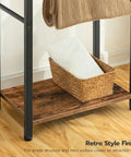 Freestanding Towel Rack And Blanket Holder For Bathroom, Two Tier Drying And Display Shelf In Rustic Brown And Black Finish, Measures 16.5 Inches Long By 9.4 Inches Wide By 31.5 Inches High