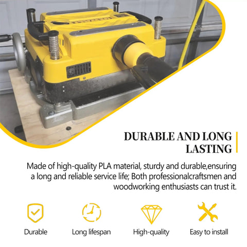 Installed Planer Hose Adapter 2-1/2 Inch for DW735 DW735X Dust Port Friction Fit Connector in woodworking setup