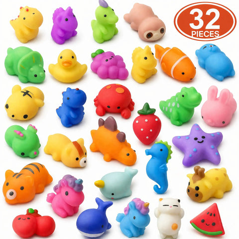 Premium Total Knockout 32 Pack Mochi Squishy Toys Kawaii Animals colorful assortment of slow rising squishies for sensory play.