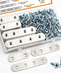 Heavy Duty Stainless Steel Flat Metal Brackets And Mending Plates 96 Pack with various sizes and screws for DIY furniture reinforcement.