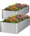 Two Pack Tall 8 Foot Raised Garden Beds, Corrugated Galvanized Steel Above Ground Garden Bed For Vegetables And Flowers, 8 By 3 Feet, sturdy and durable for outdoor gardening.