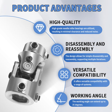 Chrome Steering U Joint Coupler For One Inch Double D To Three Quarter Inch Double D Shaft Universal Joint Single Joint Three And A Quarter Inch Overall Length One And Five Eighths Inch Outside Diameter Beefed Up Auto Steering Shaft Connector