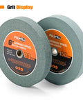 Badass 6 Inch 150 Grit Silicon Carbide Bench Grinder Wheel With Half Inch Arbor For Metal Work That Grinds Like A Dream And Yields A Damn Sharp Edge Every Time, alongside 80 grit wheel.