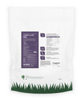 Back view of Organic Summer Grass Fertilizer 7-0-7 NPK 28 Lb Bag with instructions, covers 5,000 sq ft, quick and slow release