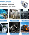 Applications of 22mm Latching Selector Rotary Switch shown in industry, automotive, stereo systems, and industrial panels environments.