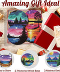 Eight Piece Diamond Art Coaster Kit With Holder Landscape Themed Full Drill Rhinestone Coasters packaging and design