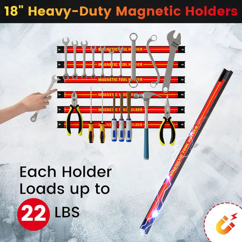 Six 18 Inch Magnetic Tool Holder Strips Wall Mounted For Your Gear Junkie Garage Setup Heavy Duty Tool Organizer Rack That Holds Up To 176 Lbs Total Capacity Magnetic Bar For Tools