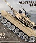 One Eighteen Scale Remote Control M1A2 Abrams Tank climbing slope showing 40-degree angle with metal tracks and realistic design.
