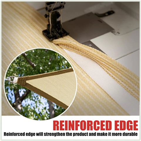 Reinforced edge of Beige Sun Shade Sail Triangle Canopy 14 Ft By 14 Ft By 14 Ft UV Block UPF50 Water Permeable Heavy Duty Awning