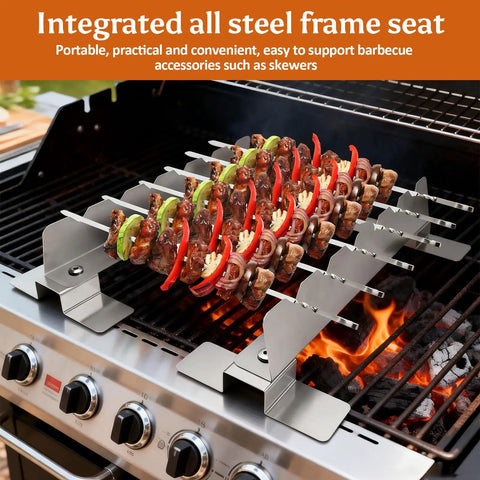 Two Pack Stainless Steel Skewer Rack With Anti Tip Design And Reinforced Base For BBQ Kabob Grilling Accessories on grill