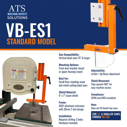 Vertical Band Saw Guard for 15 Inch Plus Saws with 7 Inch Lexan Shield, OSHA and ANSI Compliant, overview and features