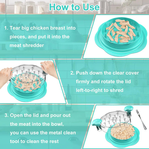 Twist Chicken Shredder Tool Large Meat Shredder With Brush And Fork Mint Green Easy Shredding For Pulled Chicken Barbecue Quick Prep Kitchen Gadget Must Have, mint green plastic with clear lid