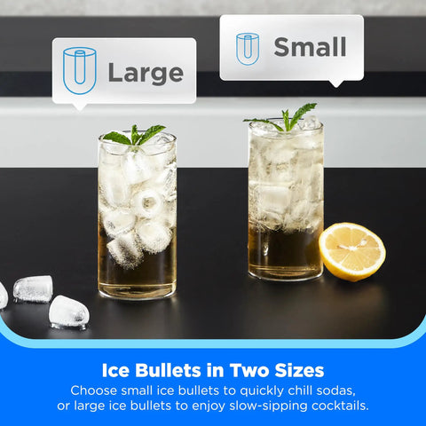 Countertop Bullet Ice Maker Fast Ice 8 Bullets In 6 Minutes Up To 26 Lbs Per Day Self Cleaning with ice bullets in glasses