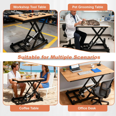 Electric Scissor Lift Table 280 Lbs Capacity Adjustable Height 7.1 To 26.4 In used as pet grooming, workshop, coffee table, office desk