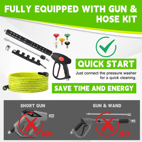 Pressure Washer Hose And Gun Kit, 25 Ft With 5 Nozzle Tips And M22-14mm Fittings, All-In-One Replacement Set For Ryobi, Simpson, Craftsman