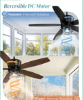 52 Inch Outdoor Ceiling Fan With Lights And Remote For Porch Patio And Gazebo, IP65 Waterproof With 6 Speed DC Motor