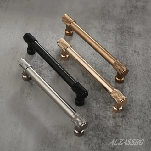 Brushed Satin Nickel Cabinet Pulls 10 Pack with 5 Inch Hole Centers Knurled Kitchen Cabinet Handles in silver, black, and gold tones