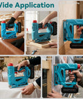 Heavy Duty 18 Gauge Cordless Brad Nailer and 3 In 1 Battery Powered Stapler being used for upholstery repair.