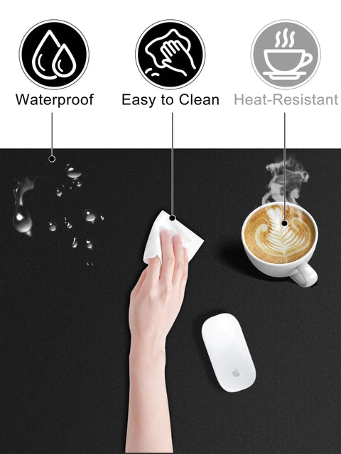 Mega Sized XXL 31.5 Inch By 15.75 Inch Wireless Charging Desk Pad with waterproof heat-resistant surface, hand cleaning pad