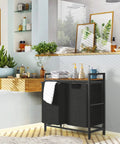 Two Section Laundry Hamper With Pull Out Dual 45L Bags And Wooden Shelf Removable Washable Sorter Bags Metal Frame For Laundry Room Dorm Bathroom Oxford Fabric Rustic Brown And Black
