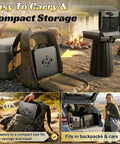 Heavy Duty Collapsible Stool With Backrest And Extra Thick Cushion 1000lbs Max Portable Folding Outdoor Chair shown in backpack