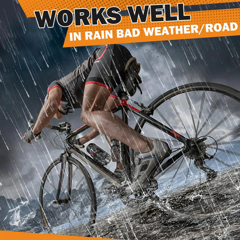 Cyclist on wet road with Four Pairs 70mm Brake Pads For Road And Mountain Bikes With V Brake Blocks Left And Right Sides