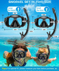 Dry Snorkel Set With Panoramic Wide View Anti Fog Mask For Adults And Kids, Leaks Free Scuba Gear size comparison chart