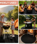 42 Inch Double Sided Fire Pit Mat For Outdoor BBQ And Camping Stoves, Fireproof Round Grill Mat Protector under various outdoor uses.