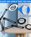 10X Magnifying Lamp With Light And Stand For Reading Crafts Jewelry Sewing, LED Desk Lamp, adjustable arm and 84 LEDs