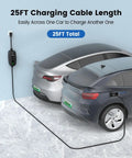 Heavy Duty Solid Level 2 Ev Charger 40 Amp Wall Mount With Smart WiFi App Control Etl Certified J1772 Port For Bevs And Phews Straight Out The Box with 25ft charging cable connecting two cars.