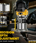 Killer Torque Cordless Compact Router With Brushless Motor Churning Out 30000 Rpm For Flawless Edge Trimming And Precise Routing Tasks Bare Tool showcasing precision depth adjustment features.