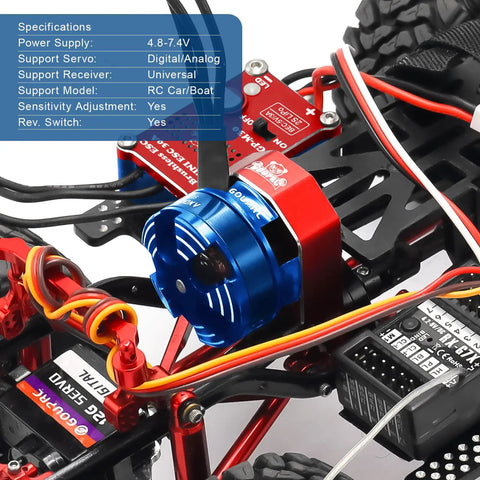 30A Brushless Mini ESC And 2204 2400KV Outrunner Motor Transmission Kit for SCX24 Axial 1 24 RC Car in blue red setup