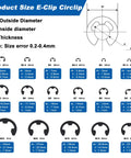 Dope External E Clip Circlip Retaining Rings Kit 550 Pcs With Carbon Steel Rings includes size chart from M1.5 to M22