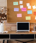 10 Pack To Do List Sticky Notes 3x4 Inches Square Lined Notepads With 50 Sheets Each on corkboard above desk