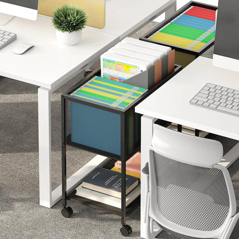 Rolling File Cart With Wheels For Hanging Folders Mobile Metal File Cabinet On Casters That Fits Letter Size Durable Black Home Office Organizer For Papers And Documents Keeps Your Desk Tidy