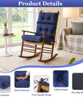 All Weather Memory Foam Rocking Chair Cushion Set Navy Blue With High Back Design Waterproof And Fade Resistant Indoor Outdoor Rocking Chair Pads With Ties For Cozy Comfort Fits Most Chairs 23 By 44 Inches on a wooden chair in a living room setting.