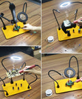 Magnetic Helping Hands Soldering Clamp With 3x Magnifying Lamp, 360 Degree Arm Holding PCB on Heavy Duty Base Plate