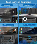 Four sound modes illustration on Slick Wireless CarPlay And Android Auto Dash Cam System with Bluetooth, horn, AUX, FM options.