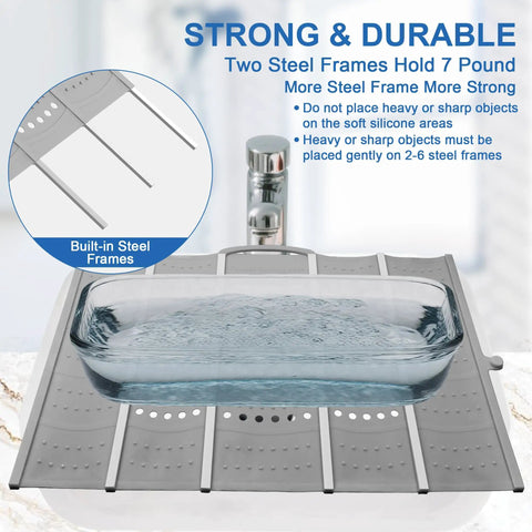 Real Deal Large Bathroom Sink Topper And Big Time Vanity Counter Mat Soft Silicone With Reinforced Steel Frame Heavy Load Bearing Waterproof Anti Slip Build For Low Maintenance Home Setup In Cool Grey
