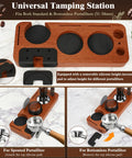 Universal Tamping Station designed for 51-58mm portafilters, featuring adjustable silicone pads for optimal use.