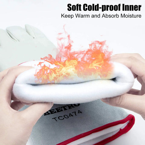 Heavy Duty Insulated Gloves For Dry Ice And Liquid Nitrogen Handling, 14 Inch, showing the sponge inner layer absorbing heat