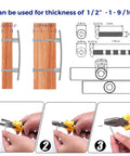Installation guide showing Curved Cabinet Pulls Five And Three Sixteenth Inch Brushed Nickel Zinc Alloy 30 Pack on wooden drawers
