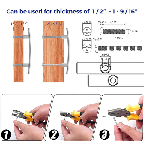 Installation guide showing Curved Cabinet Pulls Five And Three Sixteenth Inch Brushed Nickel Zinc Alloy 30 Pack on wooden drawers