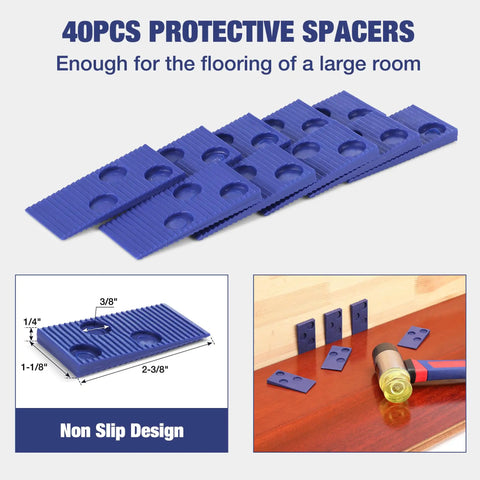 Laminate Flooring Installation Kit With Rubber Mallet And Fiberglass Handle 17 Inch Heavy Duty Pull Bar And 40 Spacers display