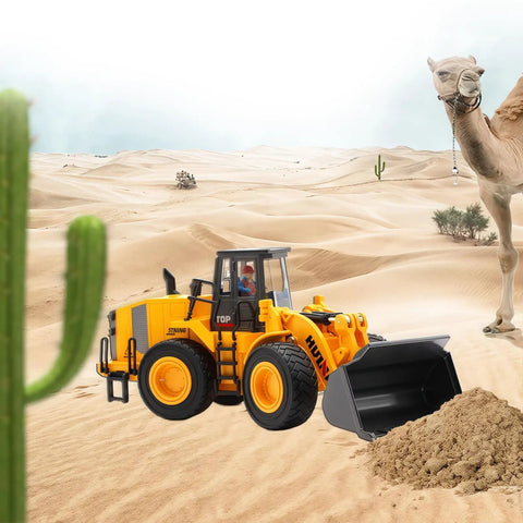 Large Wheeled Loader Heavy Duty Construction Metal Bulldozer Toy For Kids Outdoor Sandbox Car in desert scene with camel