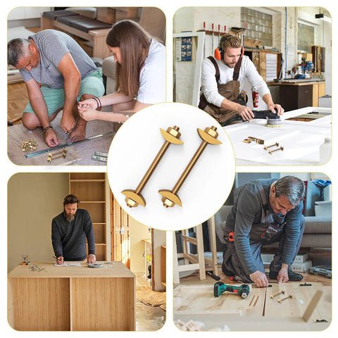 Solid As A Rock Countertop Connector Bolts M8 X 100MM Joint Fasteners Top Shelf furniture assembly with bolts shown in use.